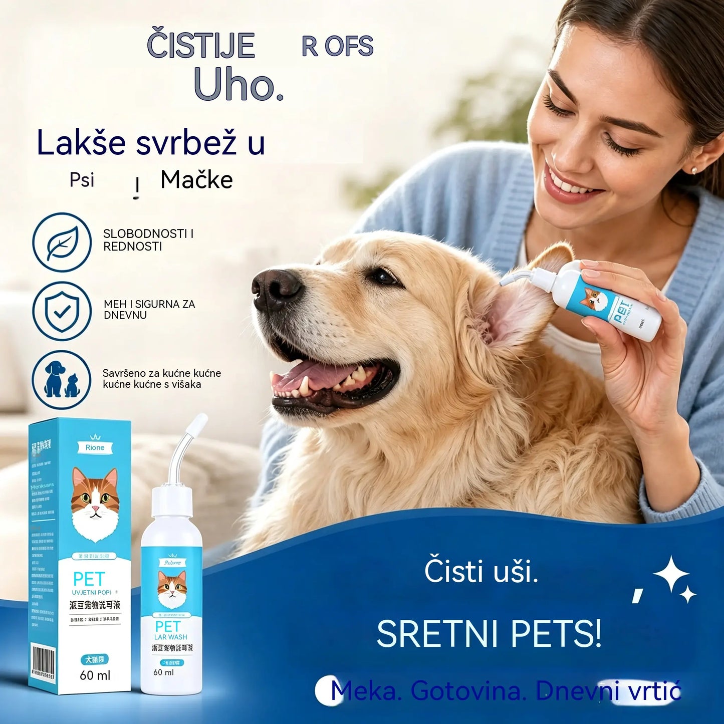 🐶🐱 Sredstvo za čišćenje ušiju za ublažavanje svrbeža ušiju kod pasa i mačaka.