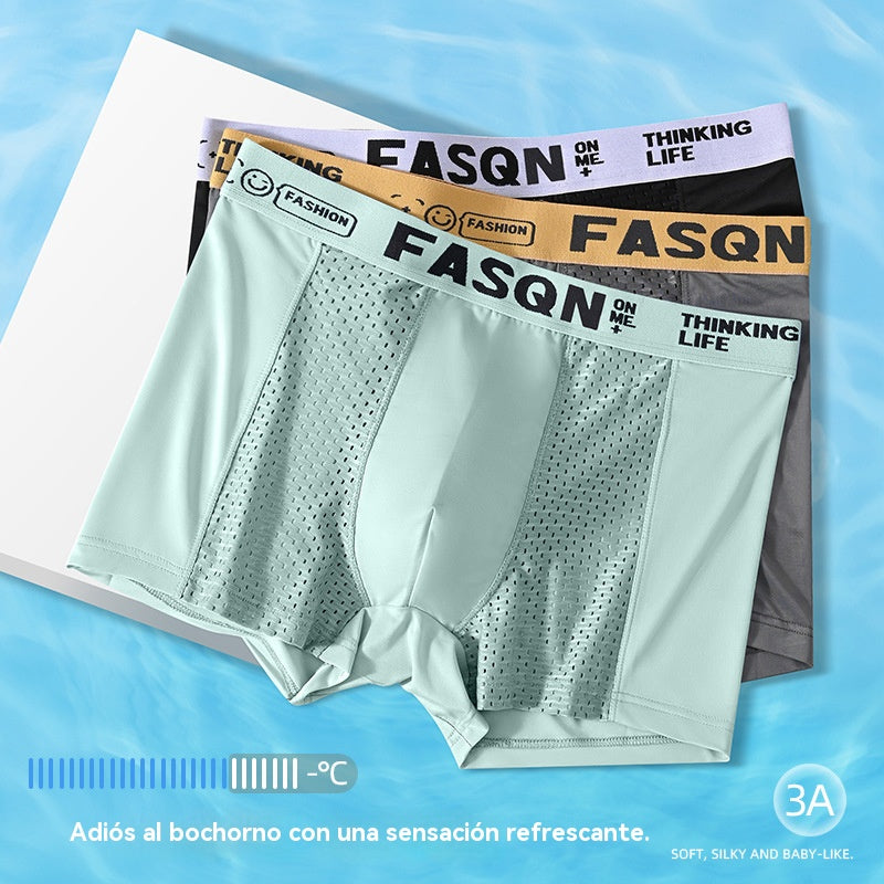 💥👍【Compre 6 y obtenga 6 gratis】Calzoncillos bóxer de malla transpirable de seda helada para hombre