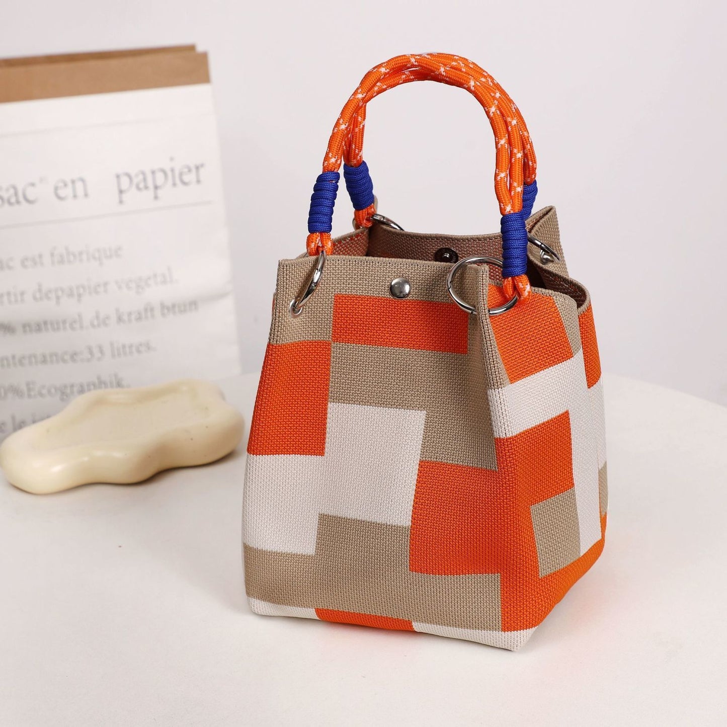 👜🌴 Sac seau bohème rayé en maille pour femme – Sac bandoulière d’été fait main pour la plage