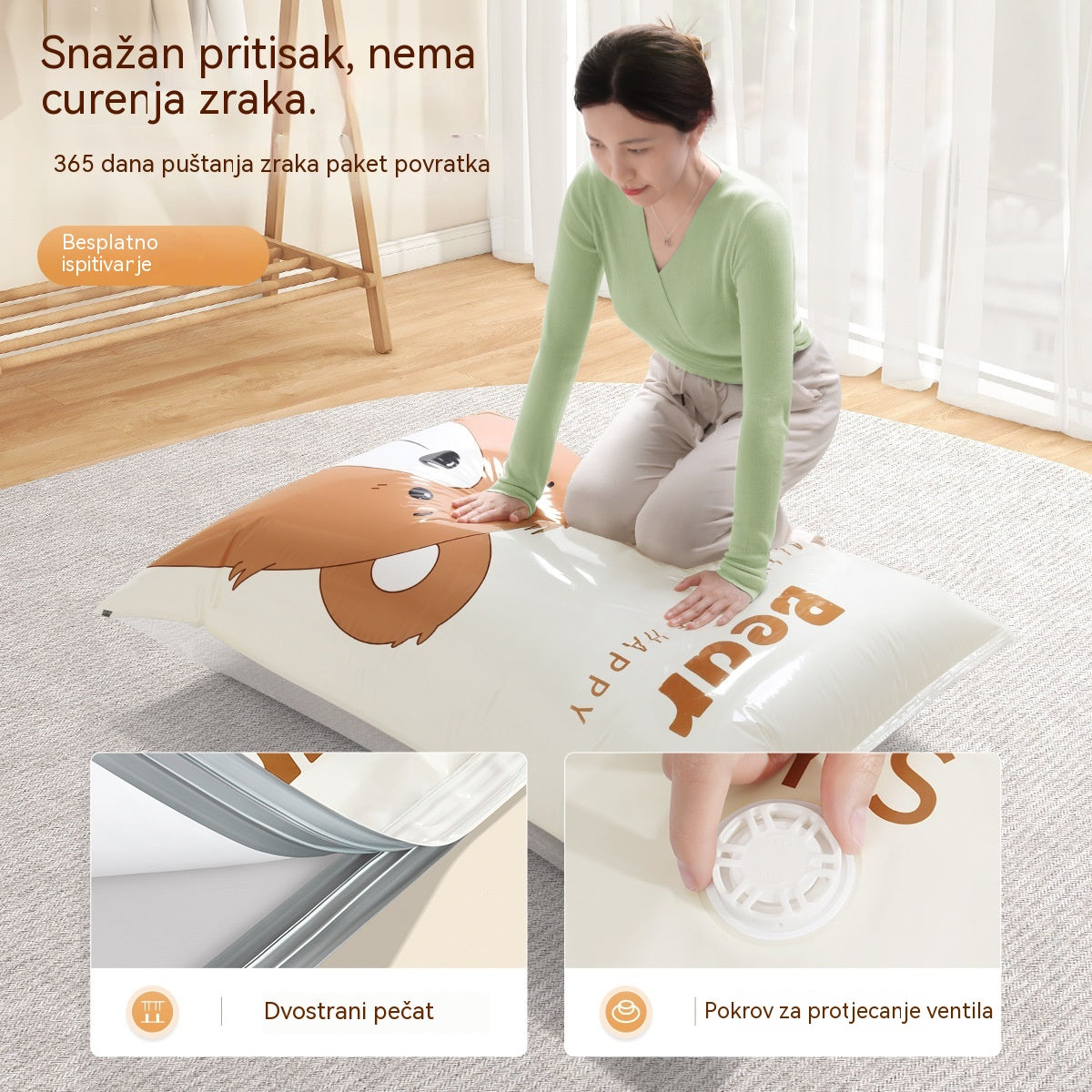 🧳【Set od 5 dijelova】💨 Velika, stlačiva vakuumska vrećica za pohranu: nije potrebna pumpa, nepropusna je i idealna za uštedu prostora u koferima i kod kuće ✈️