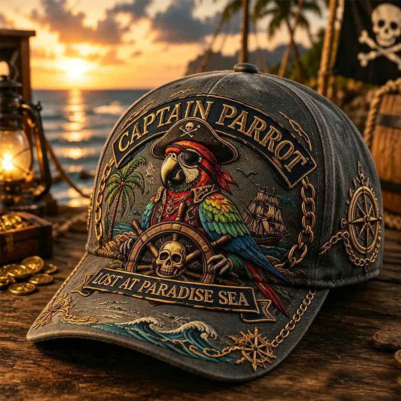 🦜🦜Gorra de béisbol con estampado retro de loro pirata