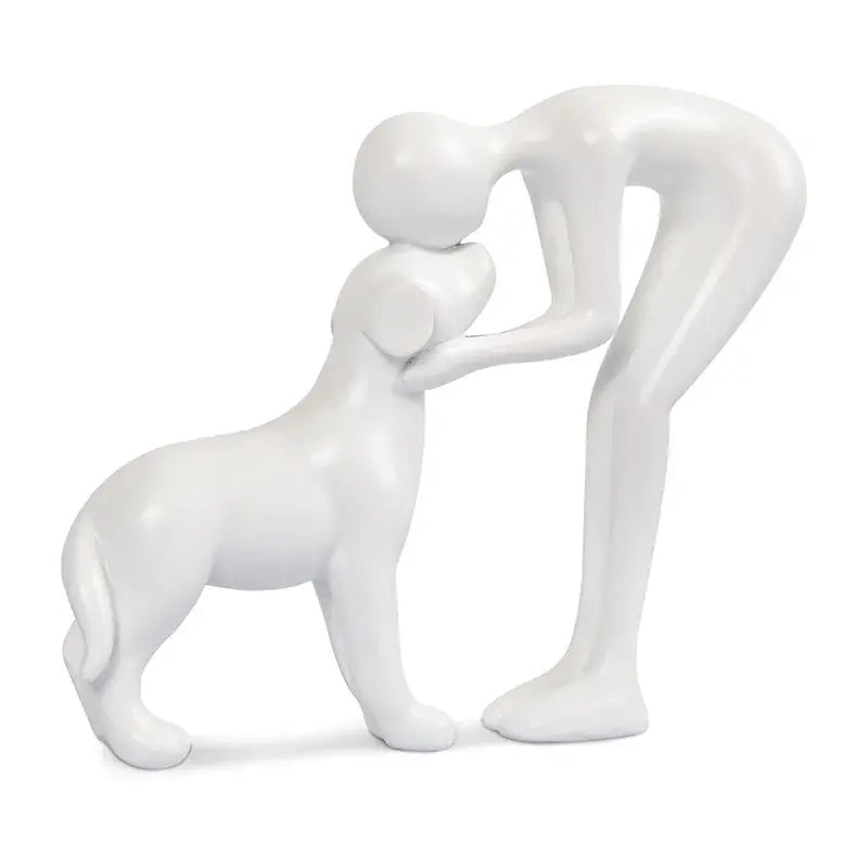Escultura de perro para decoración del hogar. Linda estatua de hombre y perro.