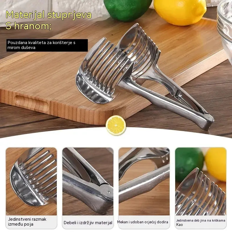 🍅 Ručni kuhinjski rezač od nehrđajućeg čelika | Lako i ravnomjerno reže rajčice, limune, luk i ostale sastojke.