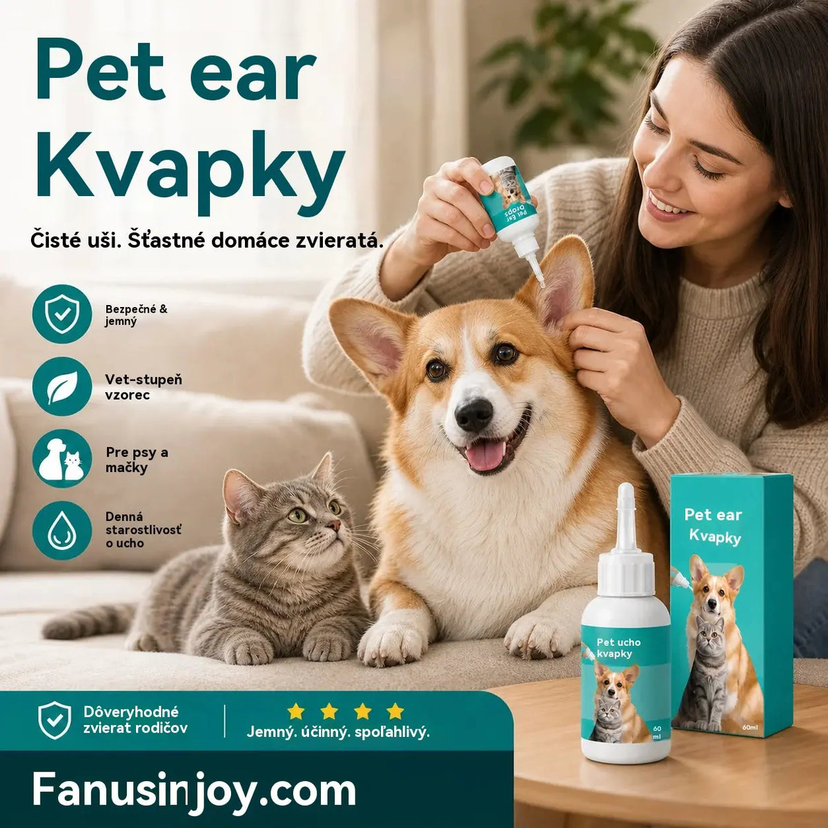 【Kúpte 1 a získajte 1 zadarmo】Dve fľaše len za 21 € 🐱🐶 Jemné kvapky na čistenie uší pre domáce zvieratá – Rozlúčte sa s ochoreniami vonkajšieho zvukovodu