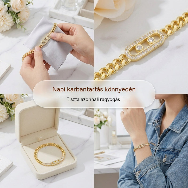 ✨ 50% kedvezmény! 🔷 Női arany karkötő, cirkónia kövekkel kirakva 💫