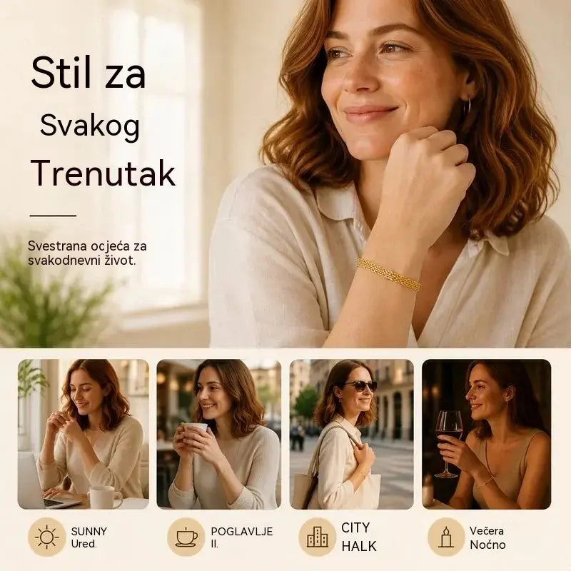 ✨ Iskoristite 50% popusta! 💛 Široka tkana mrežasta narukvica: debele karike, elegantna i blistava 🎀