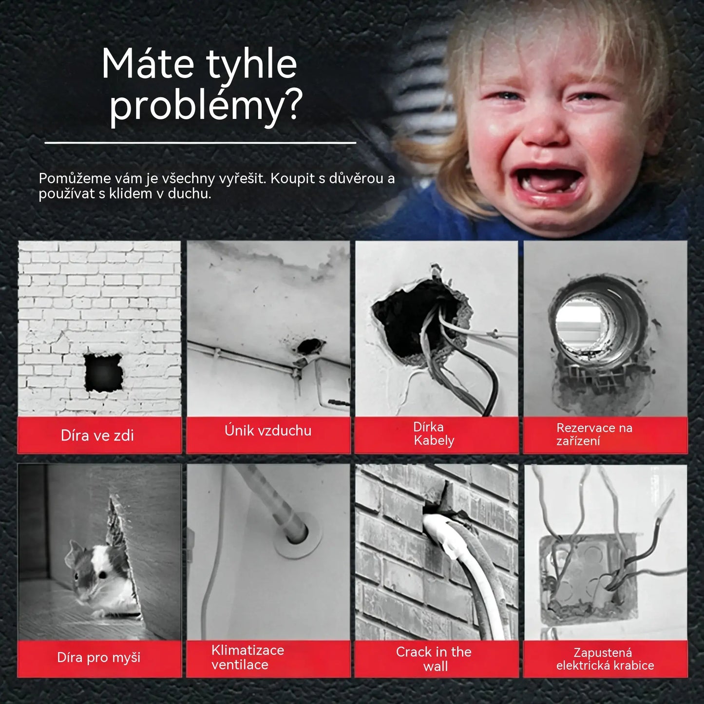 【10 položiek za 22 eur】🔧 Biely vodeodolný tmel - Na opravu otvorov, stien a vzduchovodov klimatizácie 💧🏠