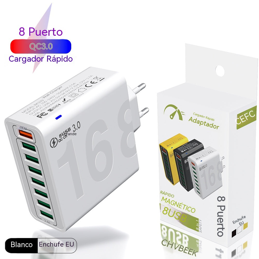 Cargador rápido USB 8 en 1 con puertos impermeables - Estación de carga multipuerto para múltiples dispositivos, concentrador de alta velocidad con enchufe 🎵