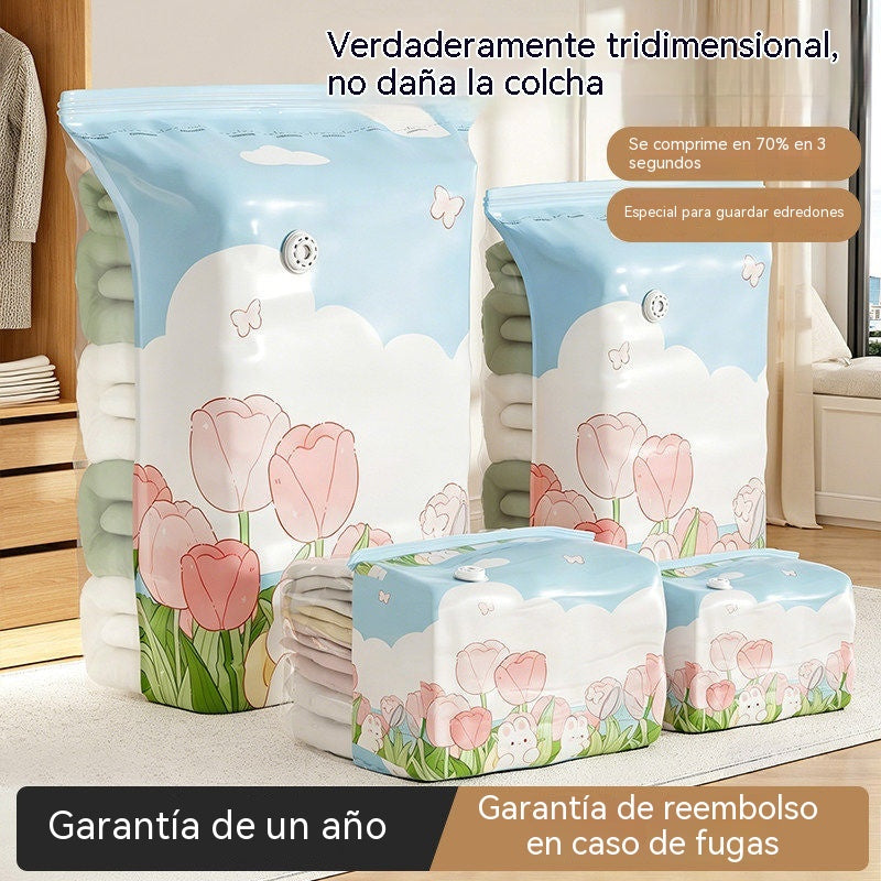 🧳【Juego de 4 piezas】💨 Bolsa de almacenamiento al vacío grande y compresible: no requiere bomba, es a prueba de fugas e ideal para ahorrar espacio en maletas y en casa ✈️