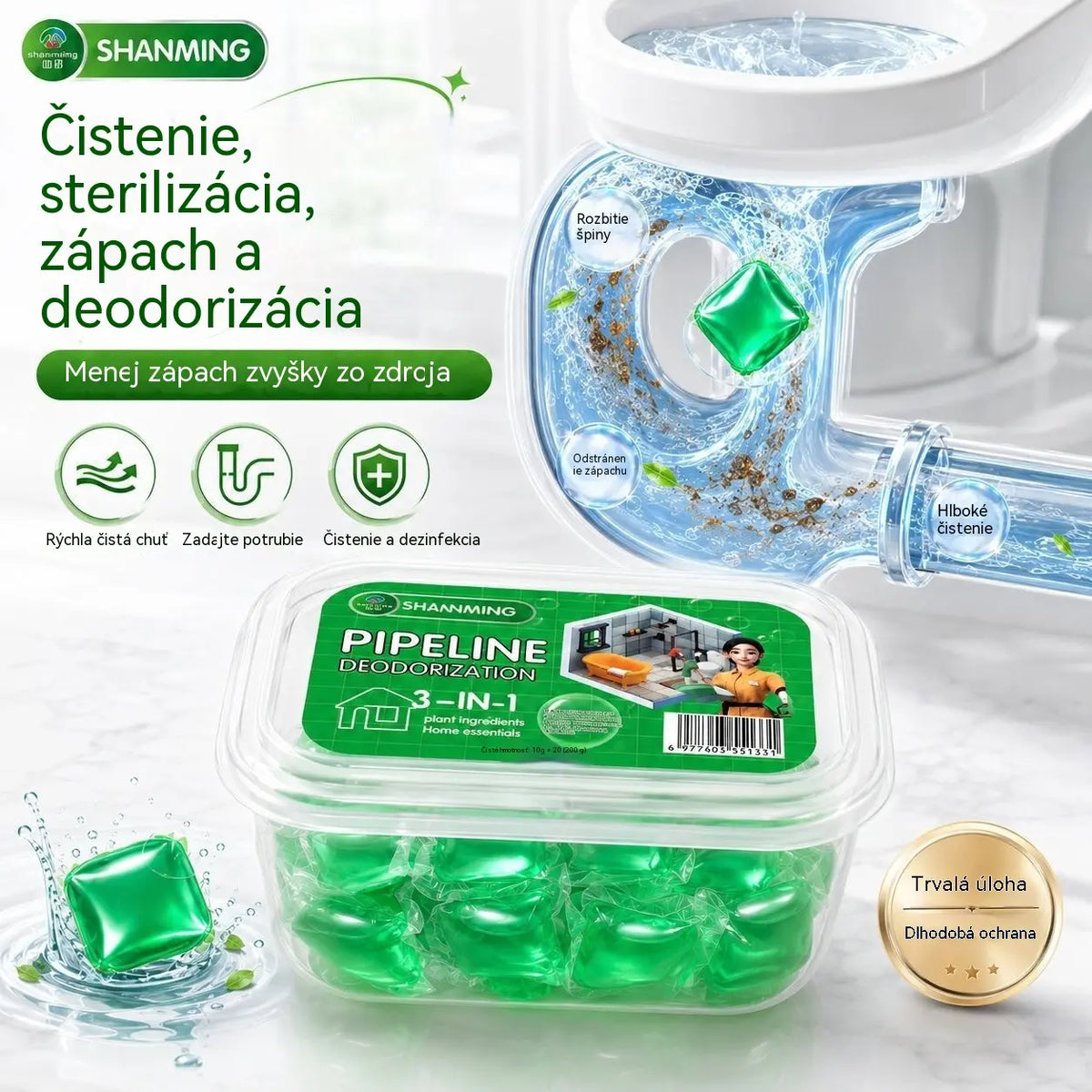 2 balenia (100 tabliet) za 22 eur. Vo vode rozpustné kapsuly na elimináciu zápachu z odtokov – dokonalé riešenie na zamedzenie šírenia zápachu v kúpeľniach a kuchyniach.