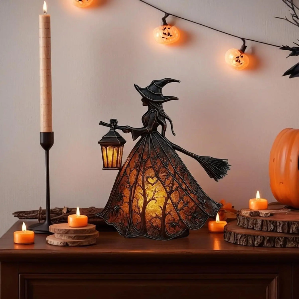 🧙♀️Lámpara de bruja, una decoración de linterna gótica espeluznante, un adorno de lámpara de mesa único, una luz de noche con patas, adecuada para el hogar, el porche, la oficina y la decoración de fiestas.