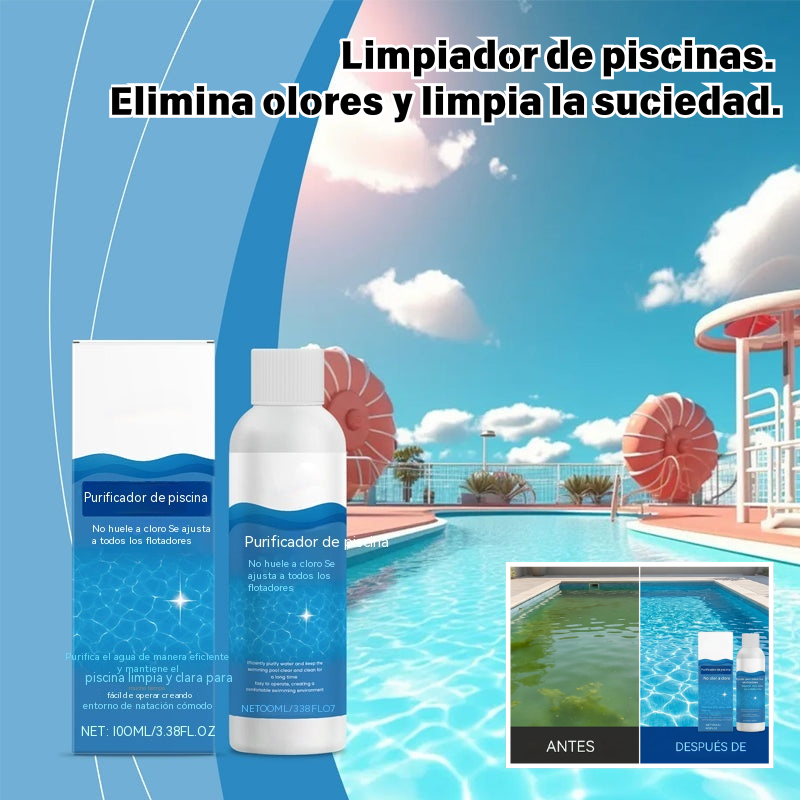💧Líquido purificador para piscinas: ¡Agua cristalina, sin complicaciones! ✨ Dile adiós al agua verde y a los químicos agresivos: solo agua pura y fresca en cada baño. 🏊♂️💙
