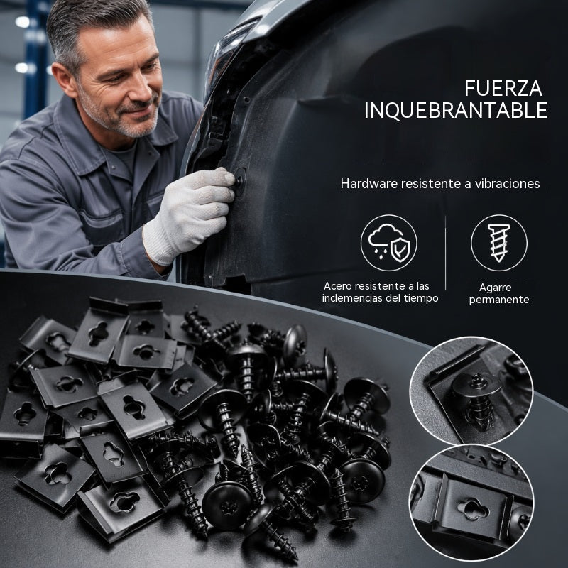 🚗⚙️ Juego universal de clips y tornillos metálicos tipo U para coche
