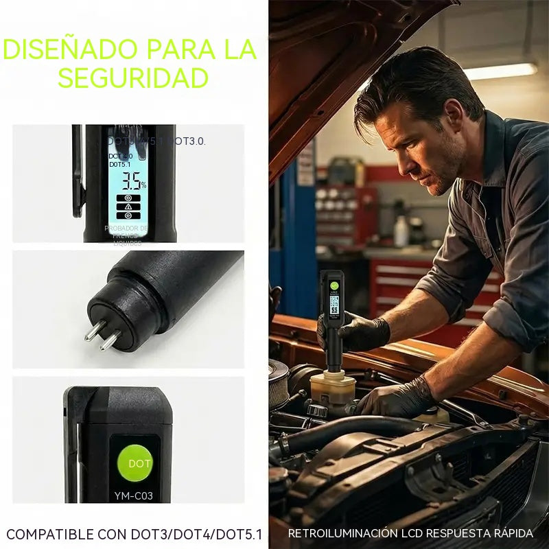 Probador digital de líquido de frenos YM-C03: estilo bolígrafo portátil para DOT 3 / DOT 4 / DOT 5.1, sonda de alta precisión, pantalla HTN y alarma sonora para contenido de agua