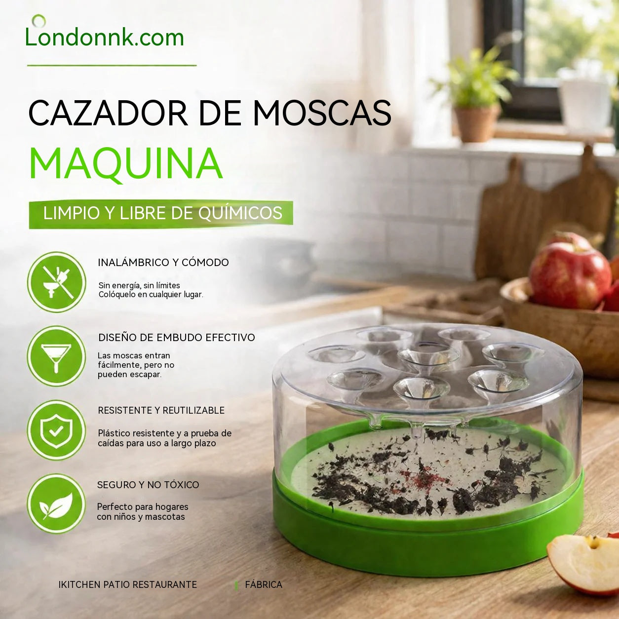 🔌✅ Trampa para moscas reutilizable: ¡sin electricidad ni veneno! 🏠 Segura para usar en la cocina y cerca de niños y mascotas.