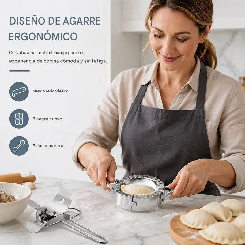 🥟🛡️ Molde de acero inoxidable para dumplings – Antiadherente, fácil de limpiar y con cortador de masa – ¡Dale forma como un profesional! 🌟