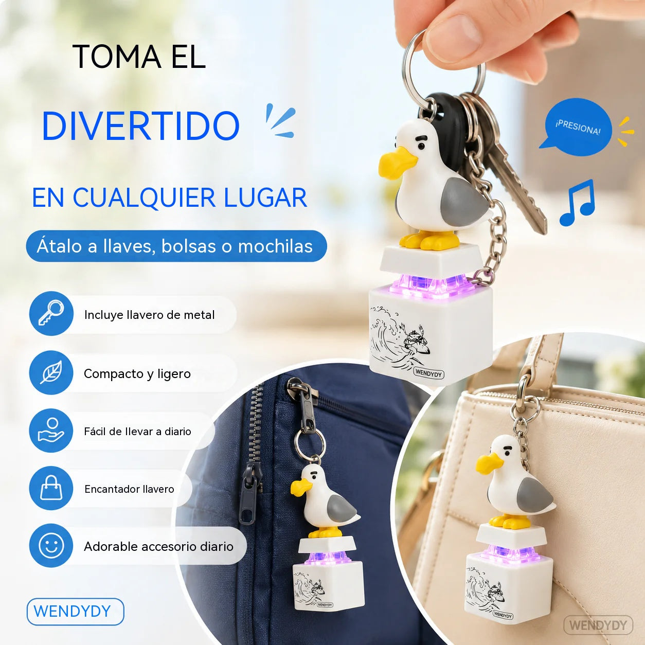 🕊️🕊️Llavero electrónico con luz y activado por voz "My Little Bird": Un llavero creativo con forma de pato con el que puedes jugar apretándolo.