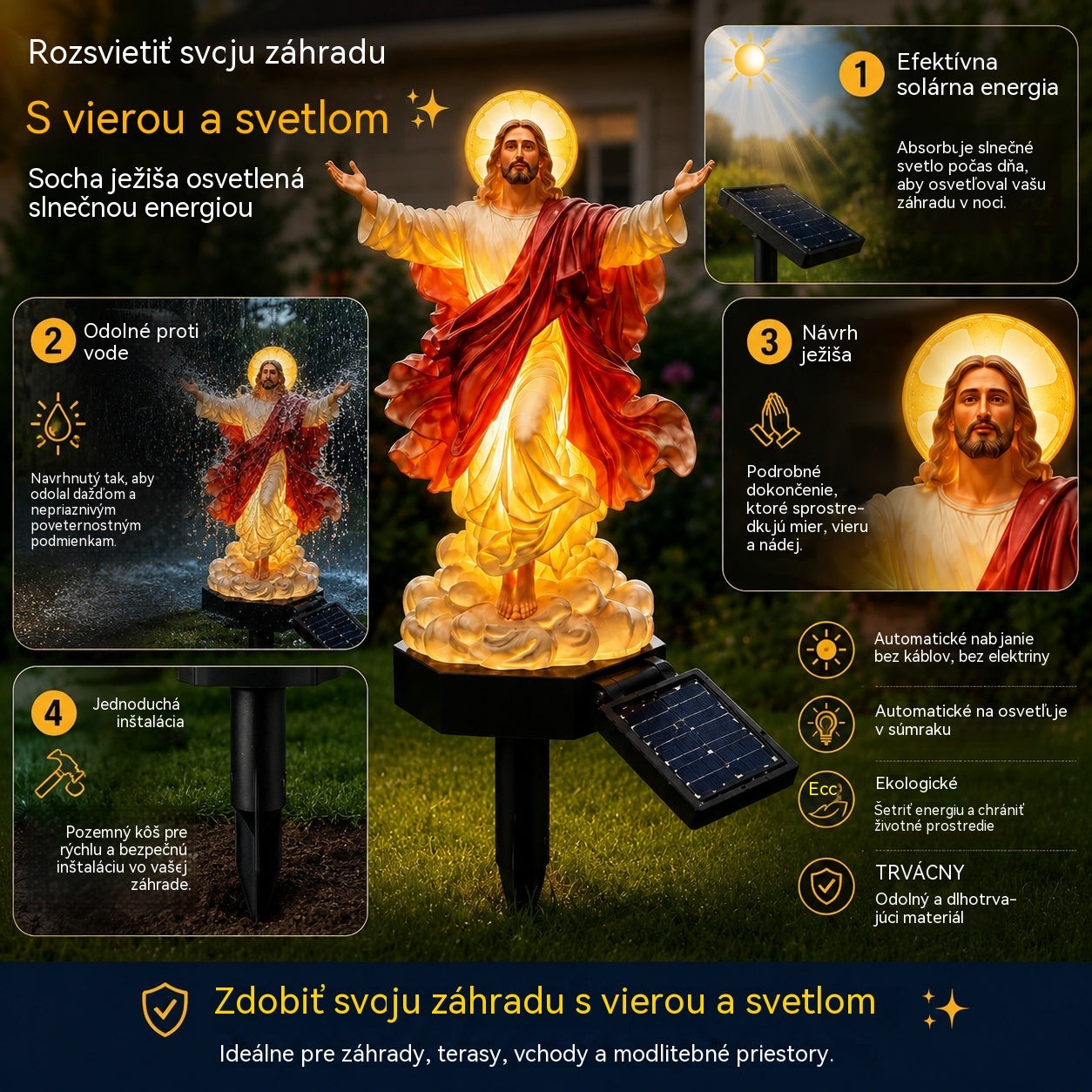🔥 Solárně osvětlená zahradní socha Ježíše