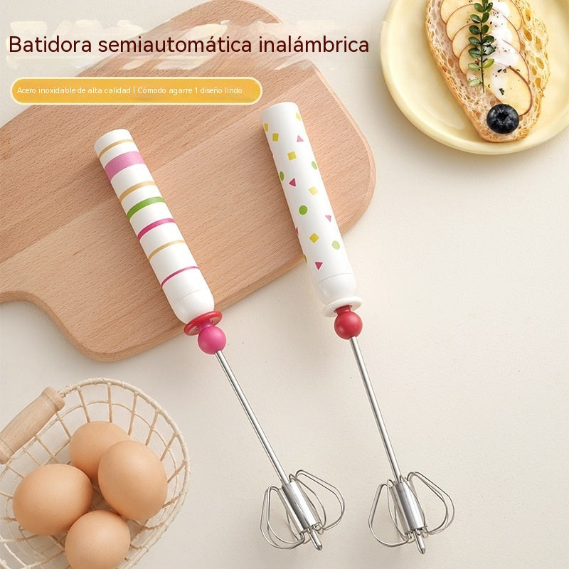 27€【2 artículos】 Lindo batidor de huevos semiautomático de acero inoxidable