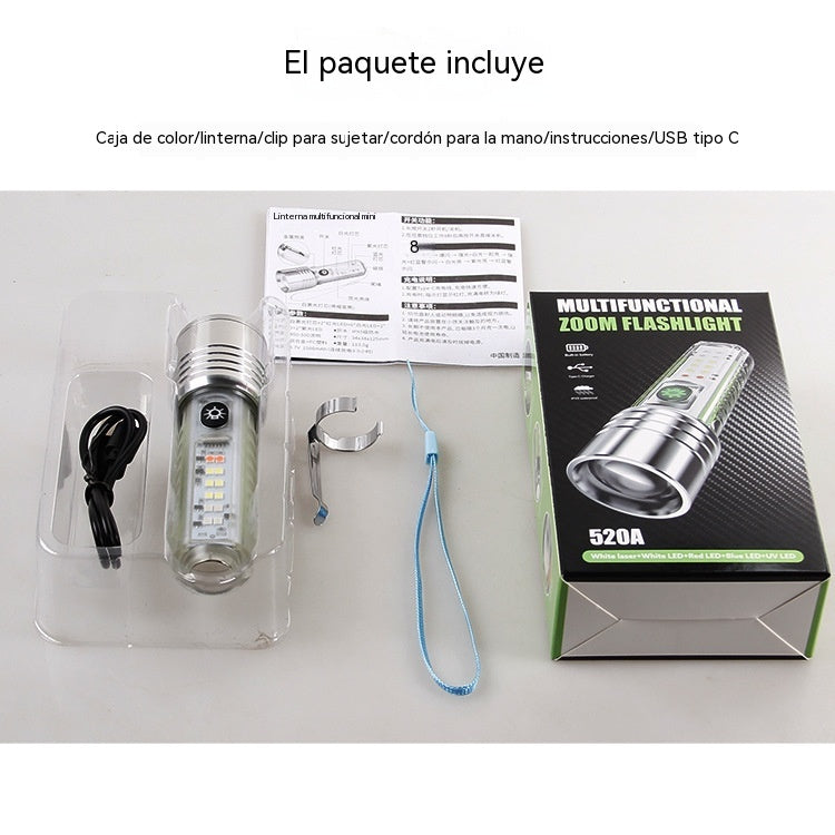 👍👍Linterna compacta de alta intensidad con luz lateral multifunción, carga rápida tipo C, portabilidad y batería de duración ultralarga.