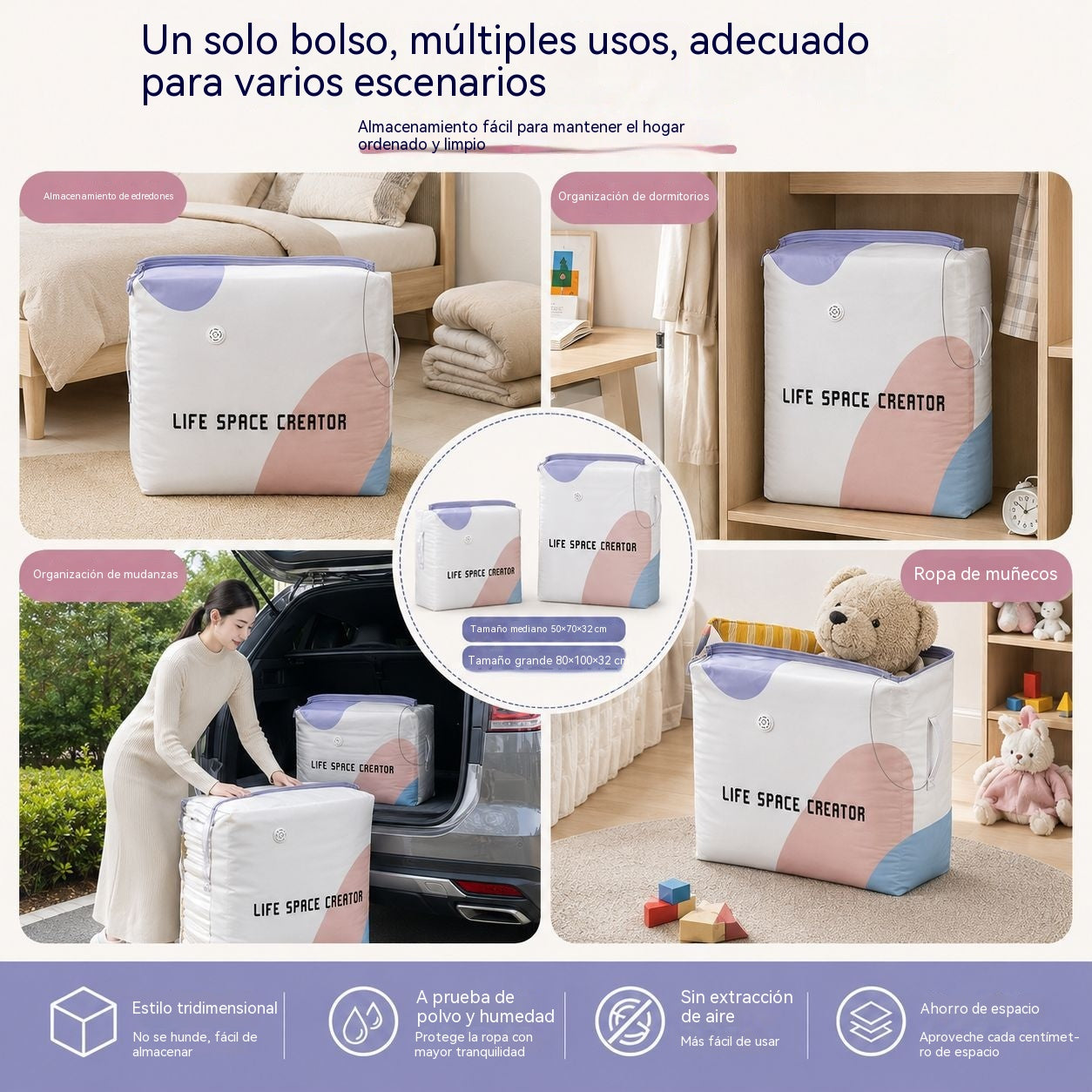 🧳【Juego de 5 piezas】💨 Bolsa de almacenamiento al vacío grande y compresible: no requiere bomba, es a prueba de fugas e ideal para ahorrar espacio en maletas y en casa ✈️