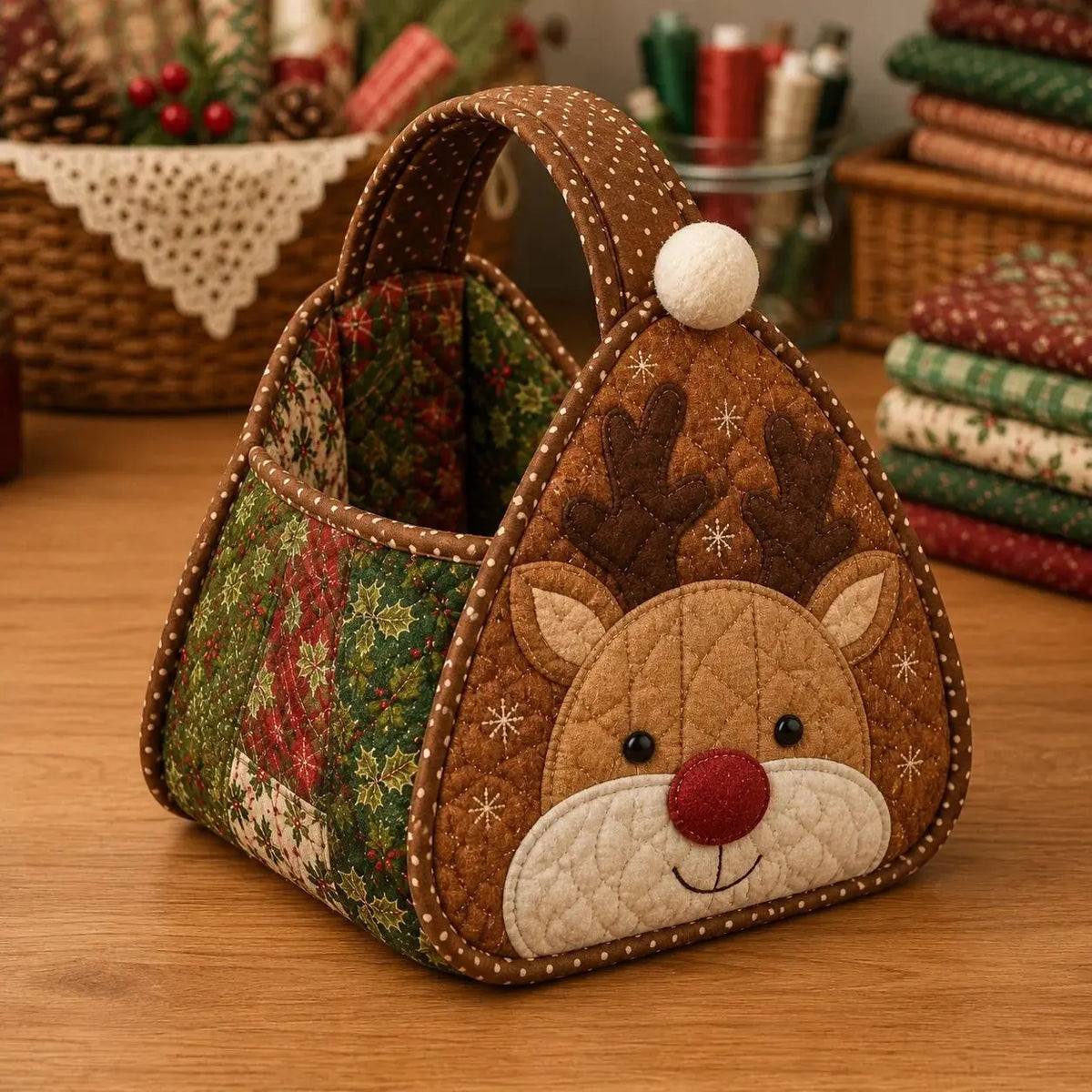🎁🎁Prešívaný prenosný košík s vianočným motívom