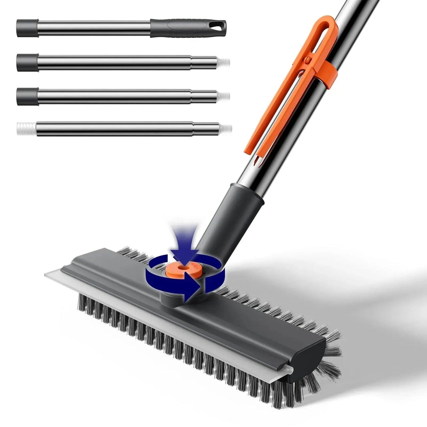 🧹🧽 Cepillo giratorio 3 en 1 para fregar suelos con mango largo de acero inoxidable.