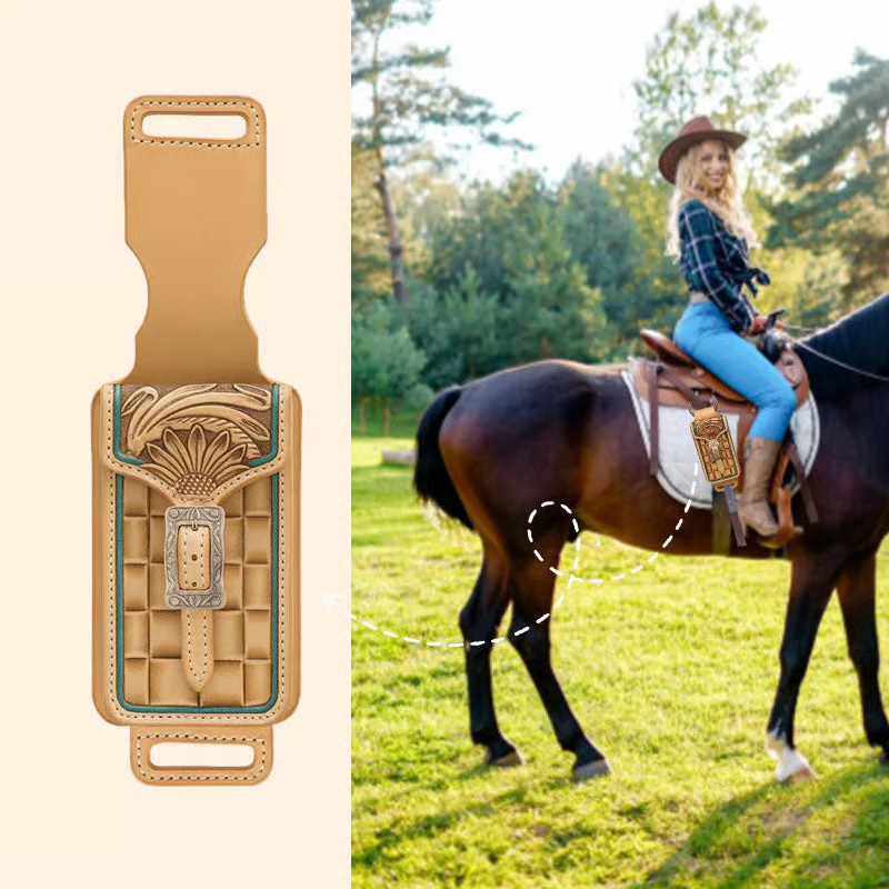 🤠Soporte para teléfono de cuero estilo silla de montar western hecho a mano📱(❤Se adapta a todos los tamaños de teléfono)