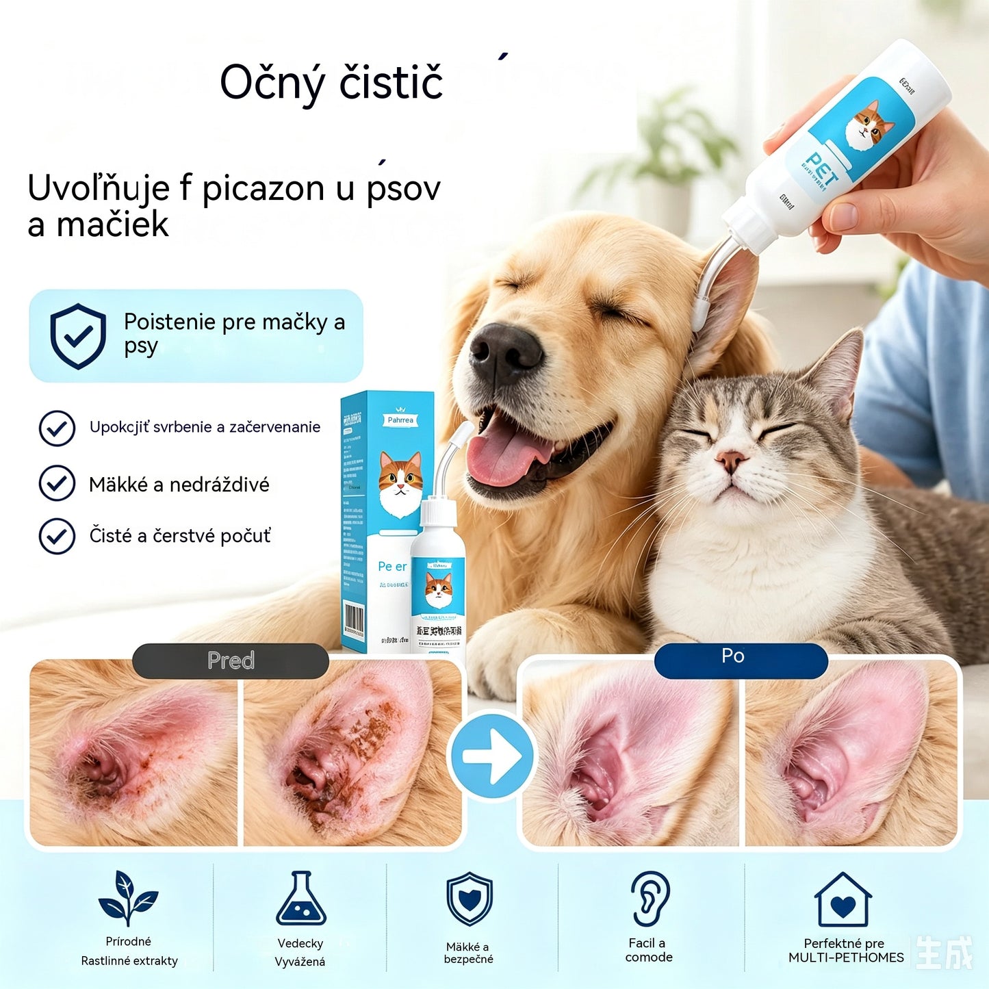 🐶🐱 Čistič uší na zmiernenie svrbenia v ušiach u psov a mačiek.