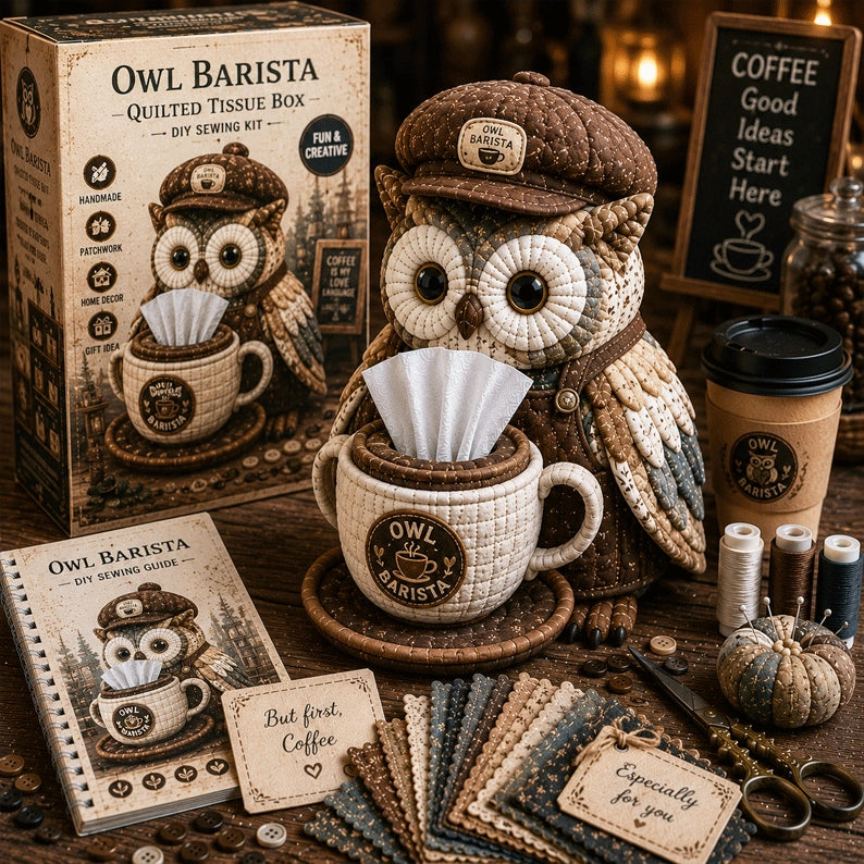 Kit de costura para hacer una caja de pañuelos acolchada con forma de búho
