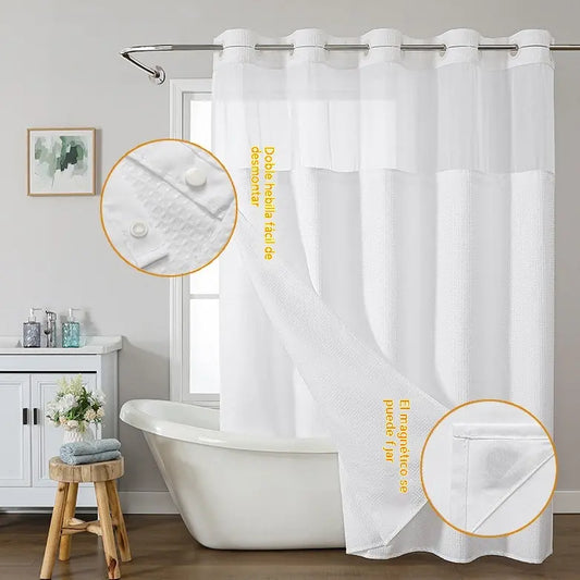 【71 pulgadas x 74 pulgadas(180cm*188cm)】 Cortina de ducha o divisoria impermeable de tejido tipo gofre de doble capa con ojales grandes
