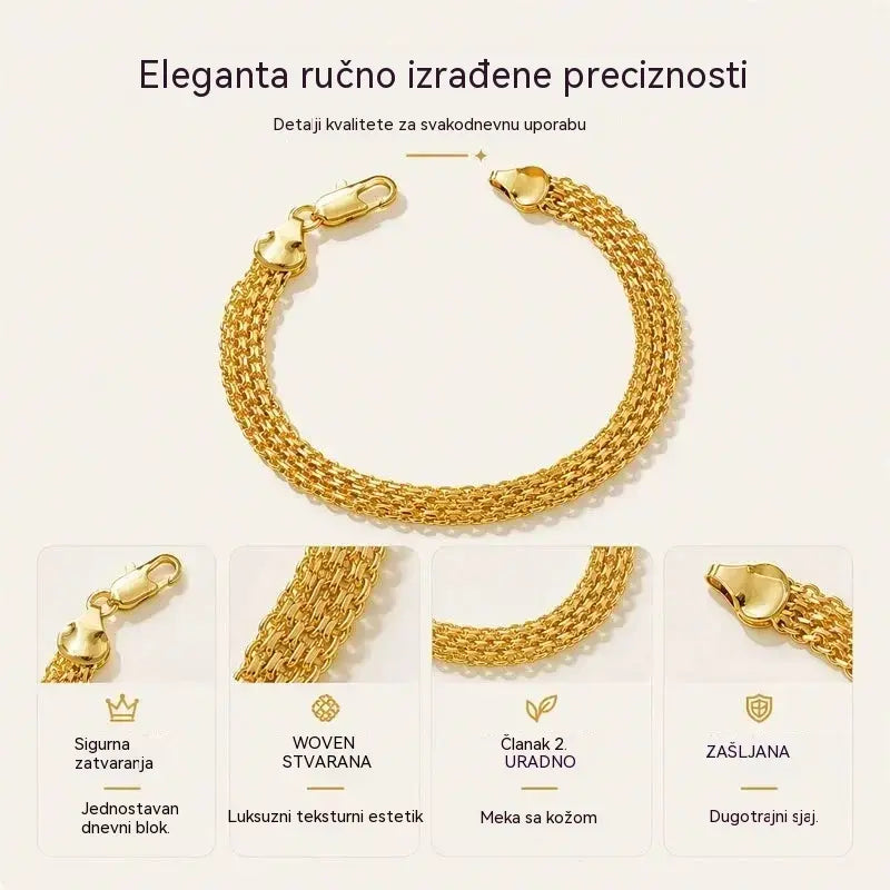 ✨ Iskoristite 50% popusta! 💛 Široka tkana mrežasta narukvica: debele karike, elegantna i blistava 🎀