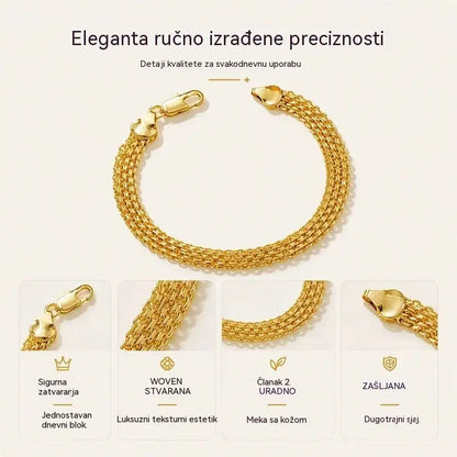 ✨ Iskoristite 50% popusta! 💛 Široka tkana mrežasta narukvica: debele karike, elegantna i blistava 🎀