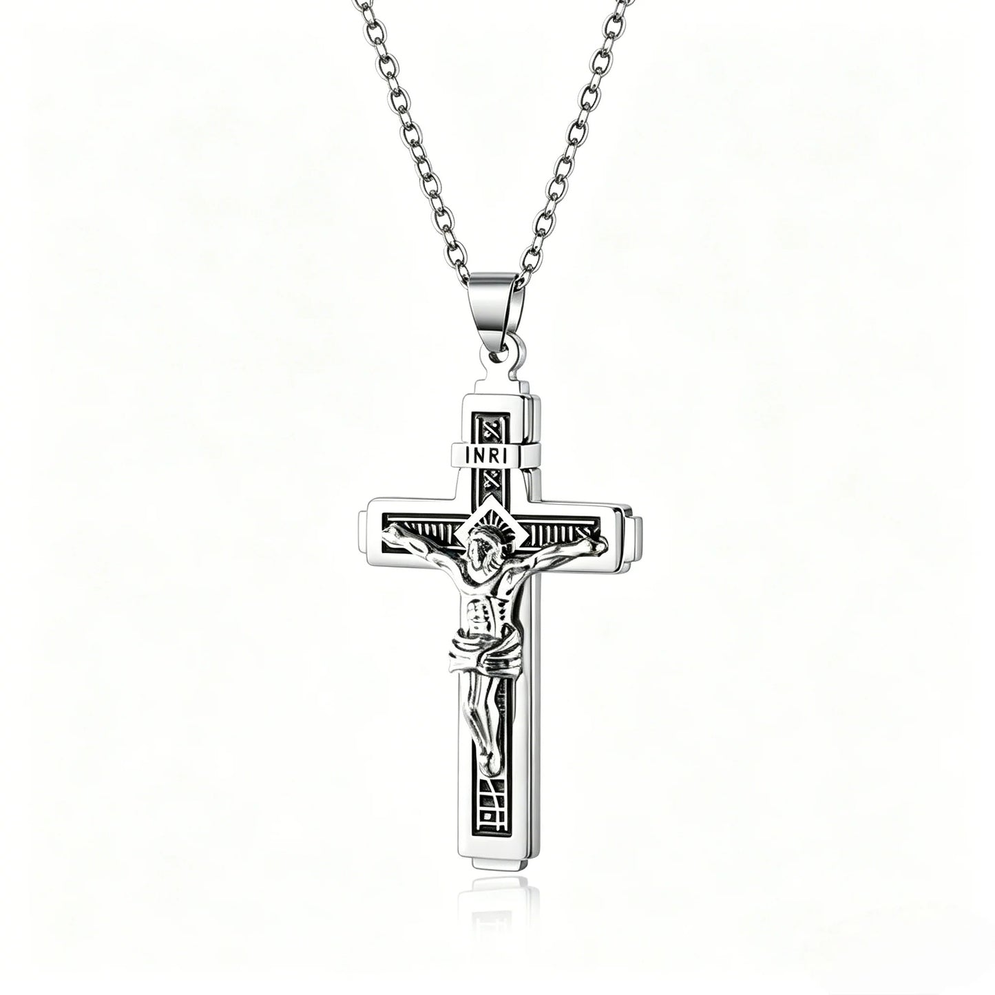 ✝️✨Collar minimalista de acero inoxidable con cruz para hombre - Colgante con la palabra "Fe" grabada