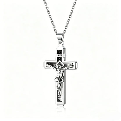 ✝️✨Collar minimalista de acero inoxidable con cruz para hombre - Colgante con la palabra "Fe" grabada