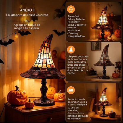 【Νέα κυκλοφορία για το Halloween】Νυχτερινό φως γοτθικού καπέλου μάγισσας: ένα δημιουργικό φωτιστικό ρητίνης με ρετρό εφέ βιτρό! 🔮🧙‍♀️