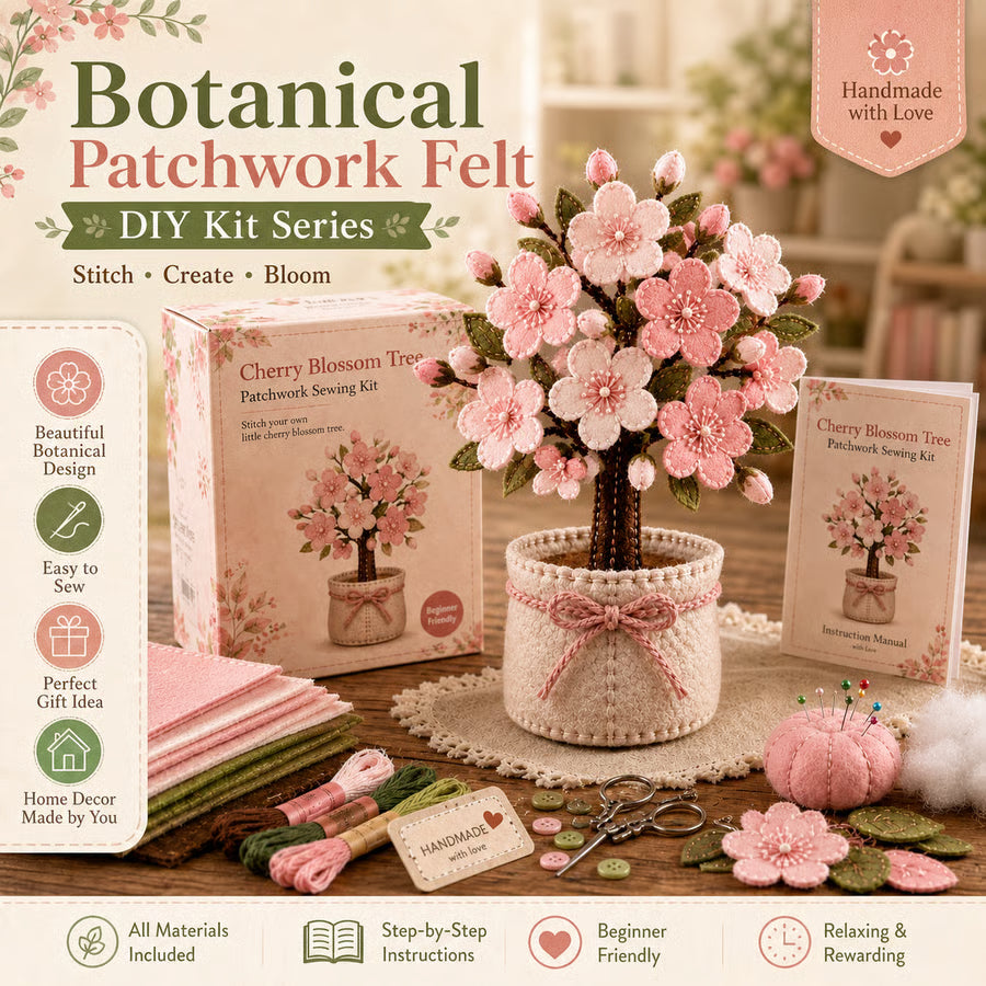 Séria súprav na vlastnoručnú výrobu botanických plstených patchworkových dekorácií