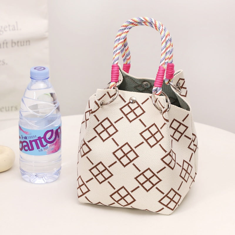 👜🌴 Sac seau bohème rayé en maille pour femme – Sac bandoulière d’été fait main pour la plage