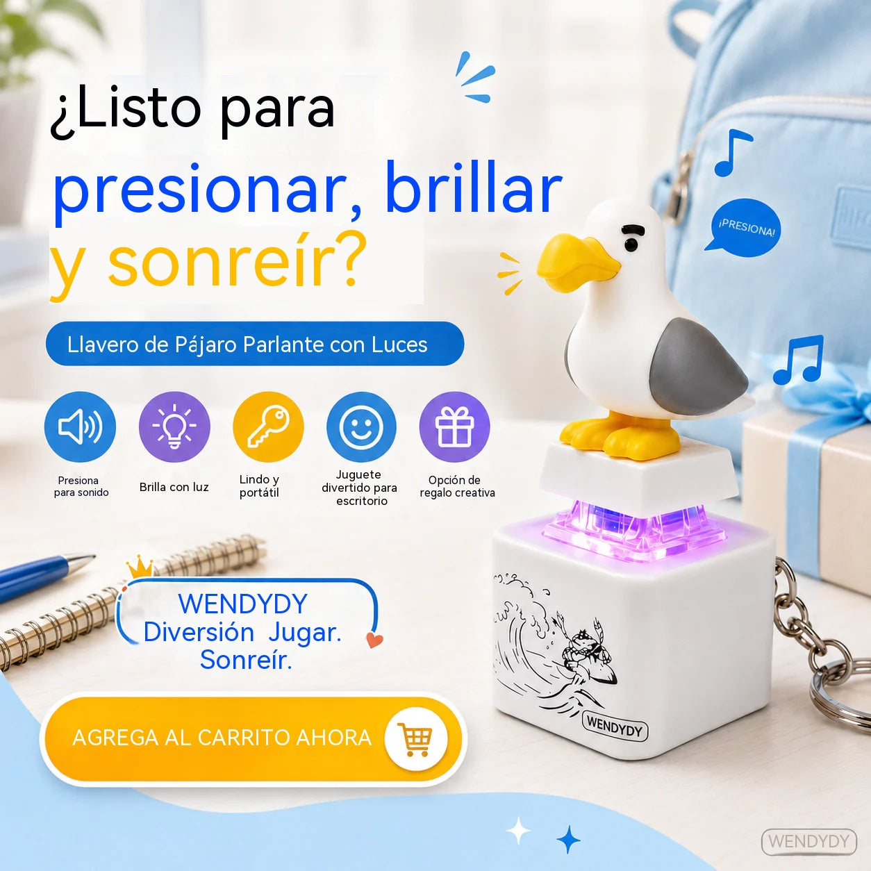 🕊️🕊️Llavero electrónico con luz y activado por voz "My Little Bird": Un llavero creativo con forma de pato con el que puedes jugar apretándolo.