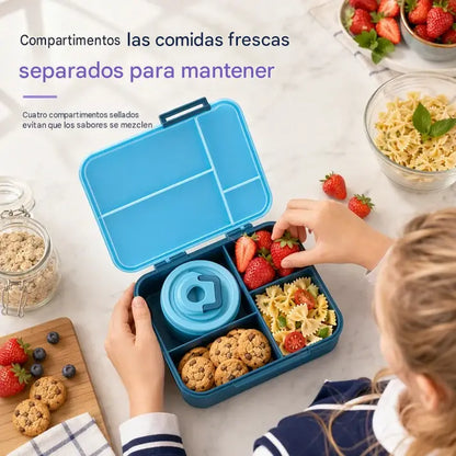 🍱Set de fiambrera tipo bento hermética de grado alimenticio para niños, con tazón para sopa y 4 compartimentos, ideal para estudiantes.