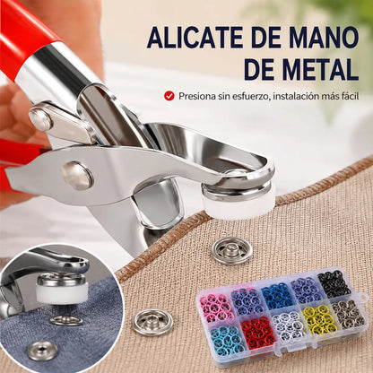 【100 pares de botones + alicates】Nuevo kit de instalación de botones sin costuras multifuncional