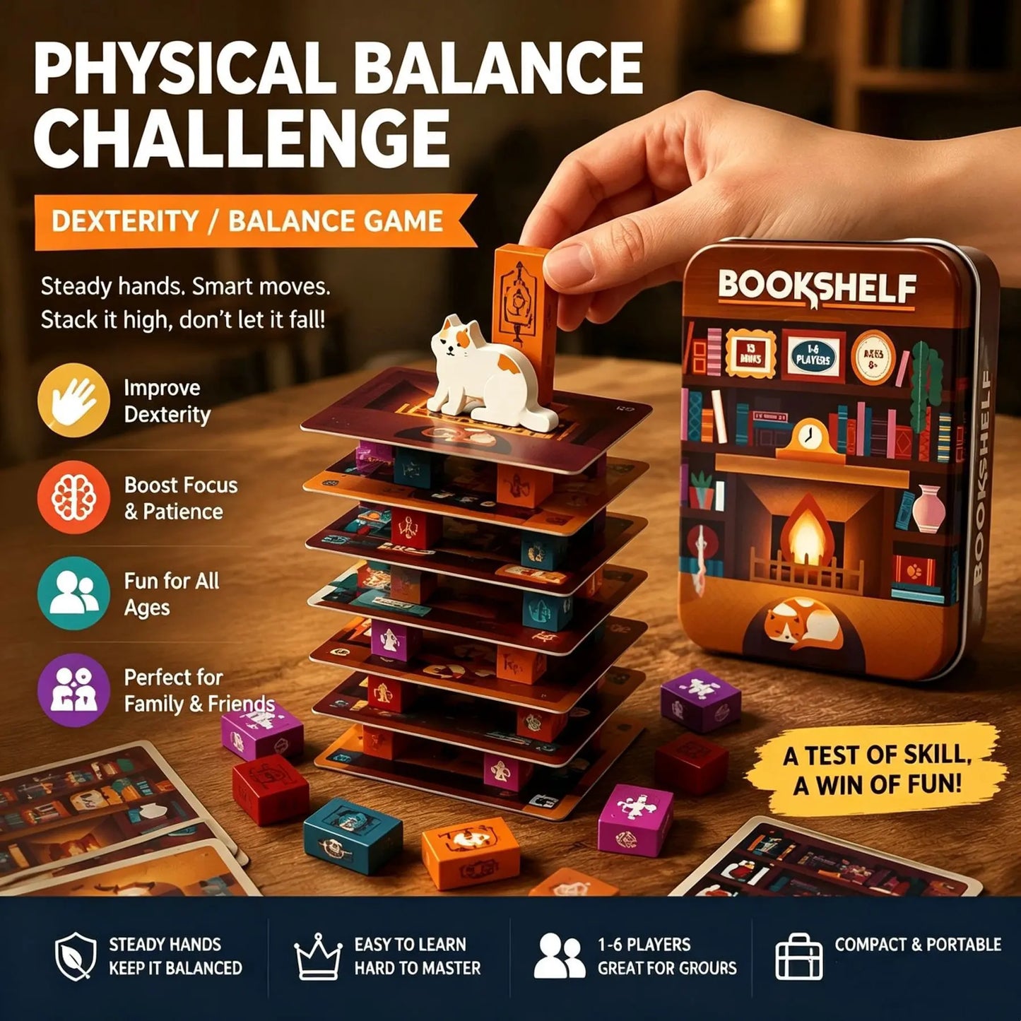 Juego cooperativo de apilamiento «Estantería»