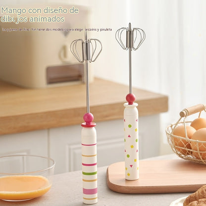 27€【2 artículos】 Lindo batidor de huevos semiautomático de acero inoxidable