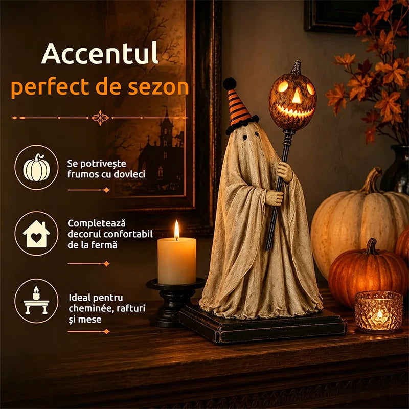 [Predobjednávka na Halloween] Figúrka ducha s tekvicovou paličkou – Limitovaná edícia strašidelnej dekorácie