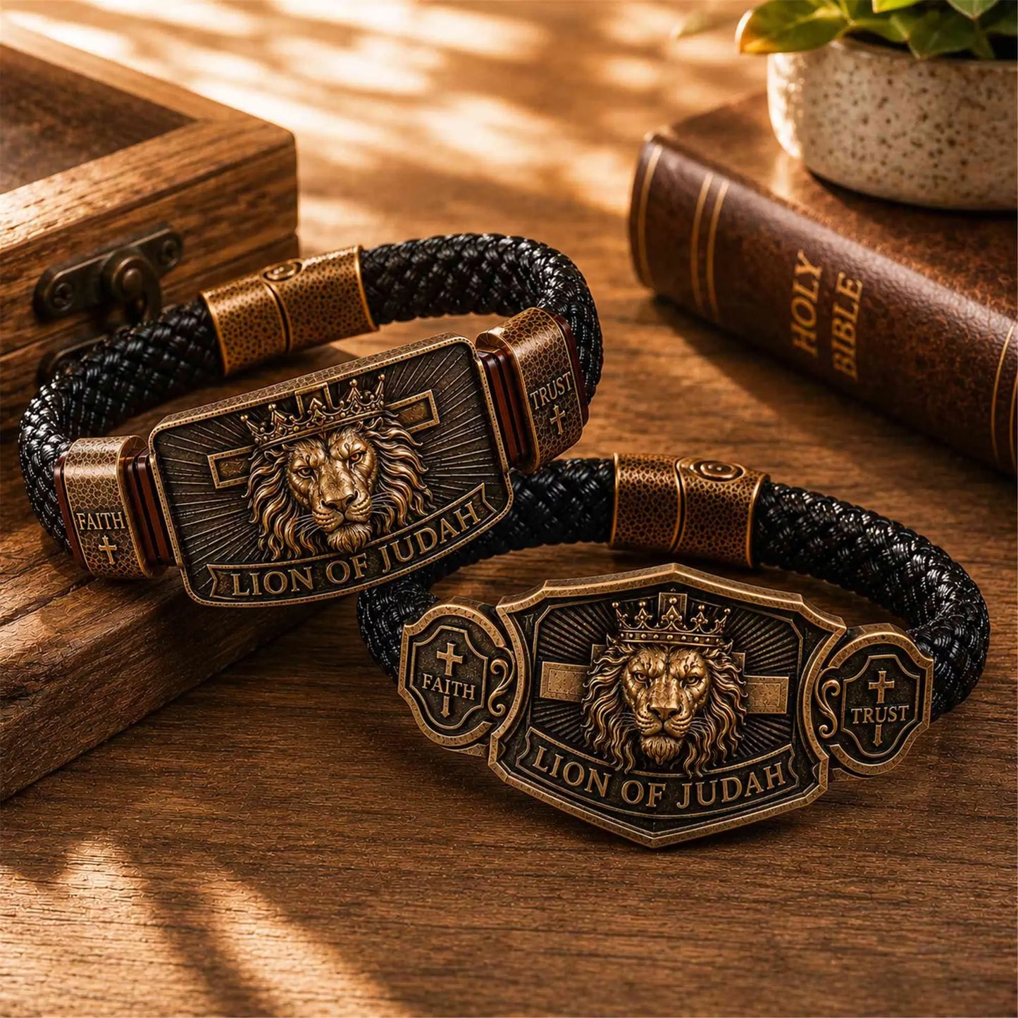 ✝️Pulsera personalizada para hombre con el León de Judá, diseño cristiano, texto, cordón trenzado negro, joyería religiosa, recuerdo religioso, regalo para el Día del Padre.