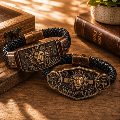 ✝️Pulsera personalizada para hombre con el León de Judá, diseño cristiano, texto, cordón trenzado negro, joyería religiosa, recuerdo religioso, regalo para el Día del Padre.