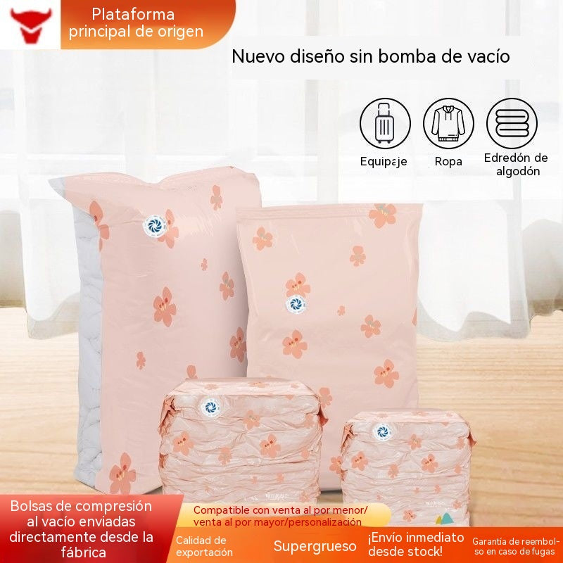 🧳【Juego de 5 piezas】💨 Bolsa de almacenamiento al vacío grande y comprimible: no requiere bomba, es a prueba de fugas e ideal para ahorrar espacio en maletas y en casa ✈️