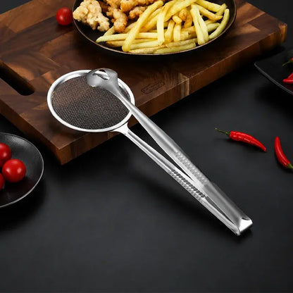 Pinzas para alimentos y colador de aceite 2 en 1 de acero inoxidable