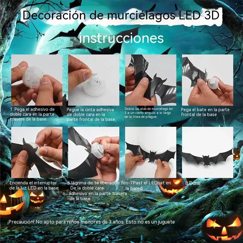 [12 luces LED para murciélagos] 26 euros🚨🚨Fiesta de Halloween con arañas y murciélagos en 3D y luces LED intermitentes.
