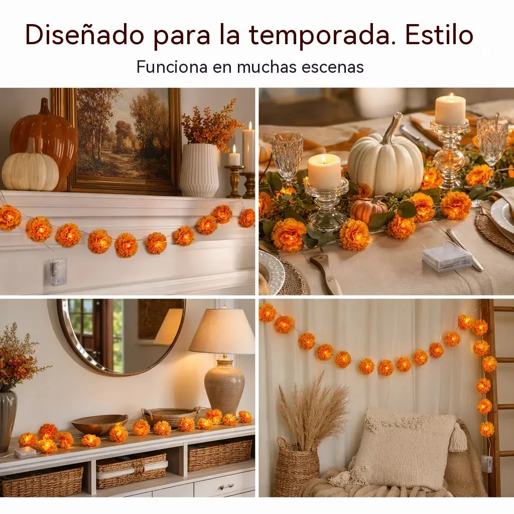 🎃🌼 Luces de caléndula: el brillo naranja festivo crea una atmósfera de Halloween cálida pero espeluznante ✨🕸️